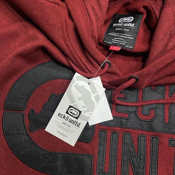 Ecko Unltd. Vintage Y2K NWT Pullover Maroon Black Hoodie Mens Size Large - Picture 4 of 8